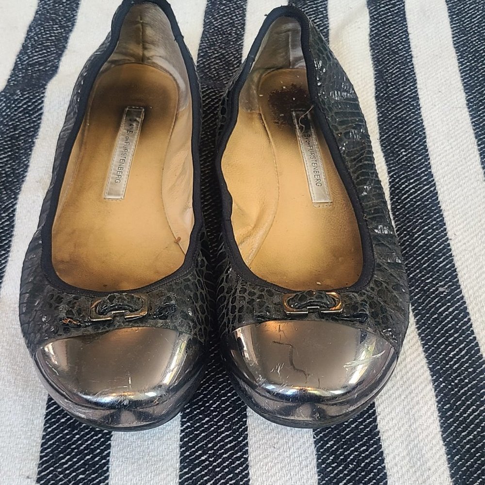 Diane Von Furstenberg Black Snakeskin Ballet Flats